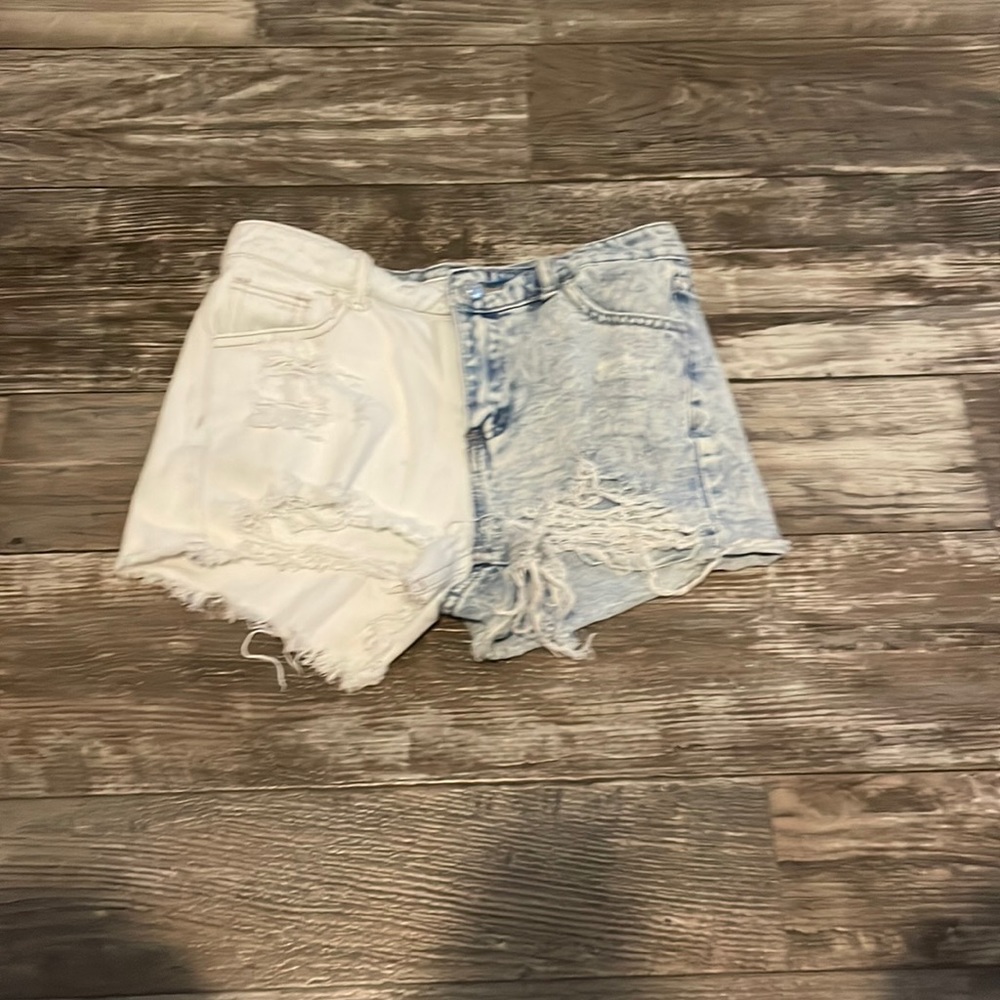 Half white and blue jean shorts